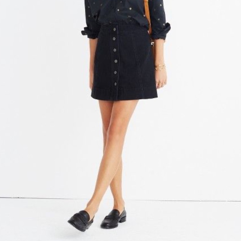 Black denim madewell button skirt